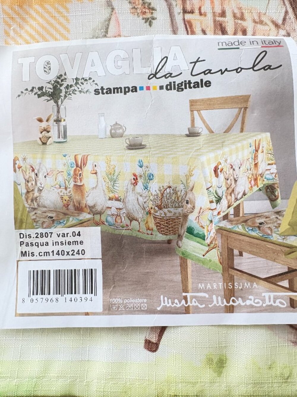 Brand new Easter Tablecloth Made in Italy 48x 87 Fabric UNIQUE